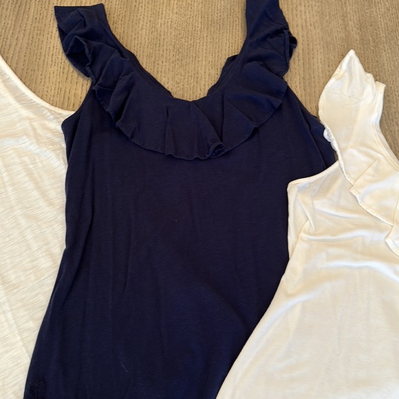SOLD Pulitzer Lot of 3 Medium Cotton Tank Tops Navy and White - Picture 3 of 7
